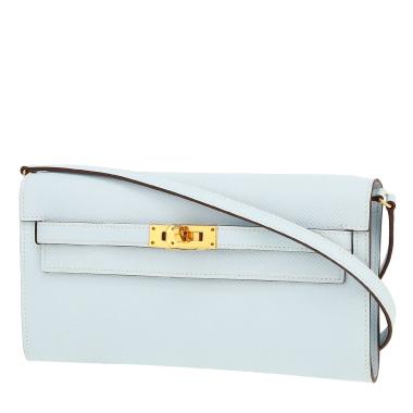 Sac/pochette Hermès  Kelly To Go en cuir epsom bleu Brume