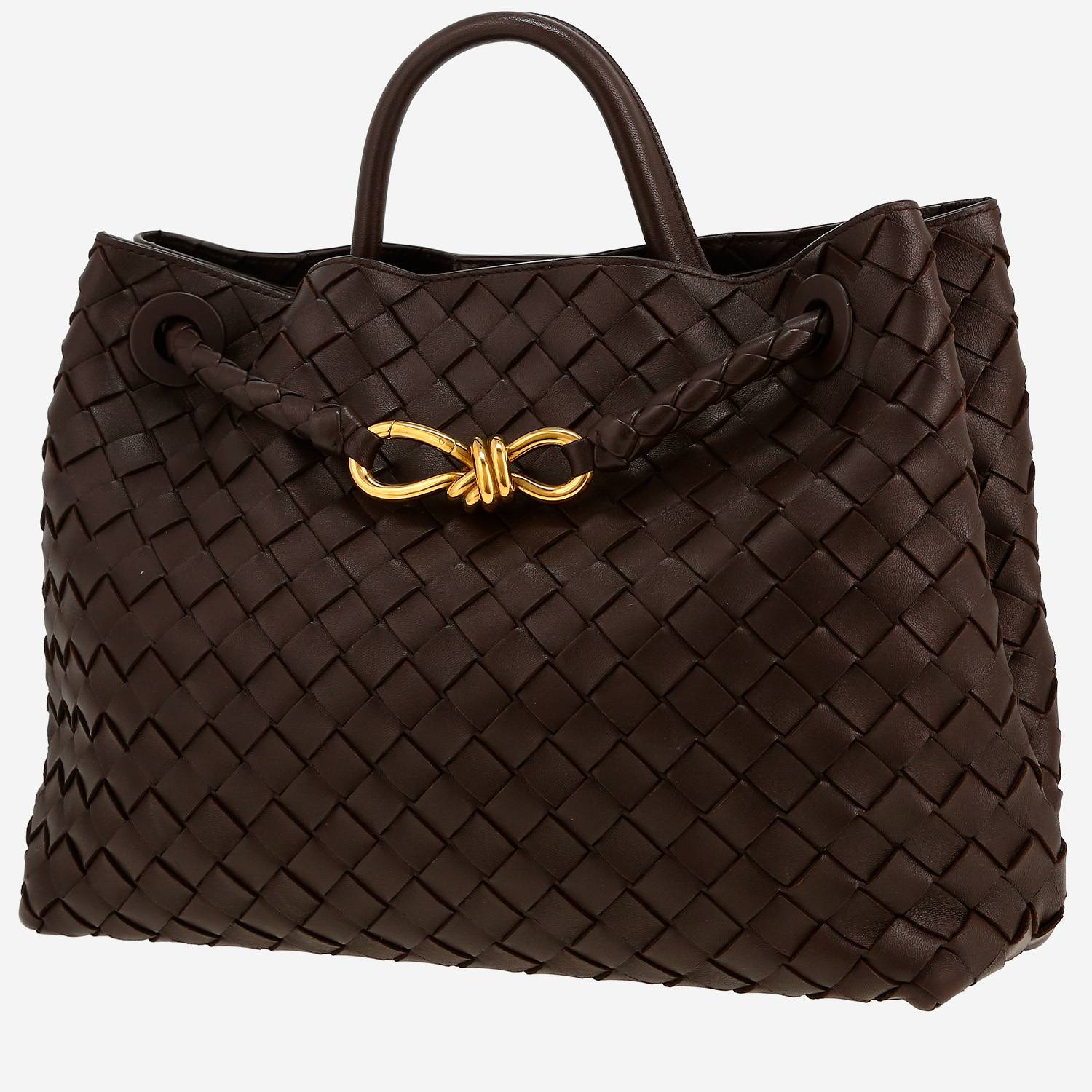 Bolso bandolera Bottega Veneta  Andiamo modelo mediano  en cuero intrecciato marrón