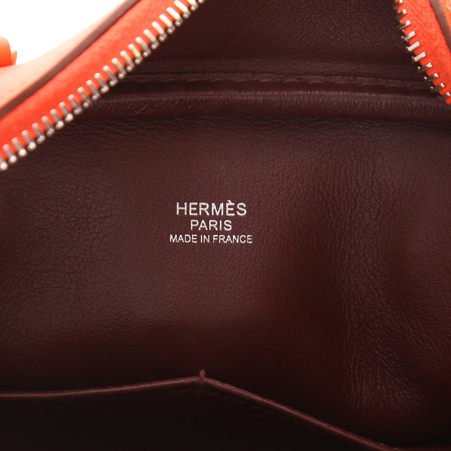 Sac à main Hermès  Plume en cuir Swift orange Poppy - Detail D2