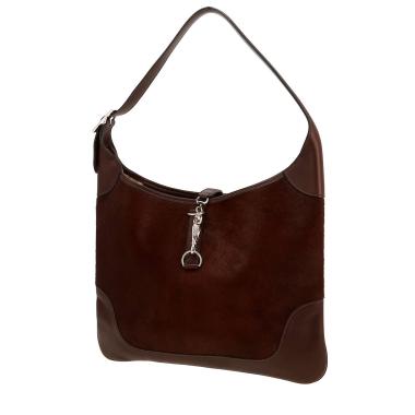 Bolso para llevar al hombro o en la mano Hermès  Trim Troika en cuero marrón y cabra marrón