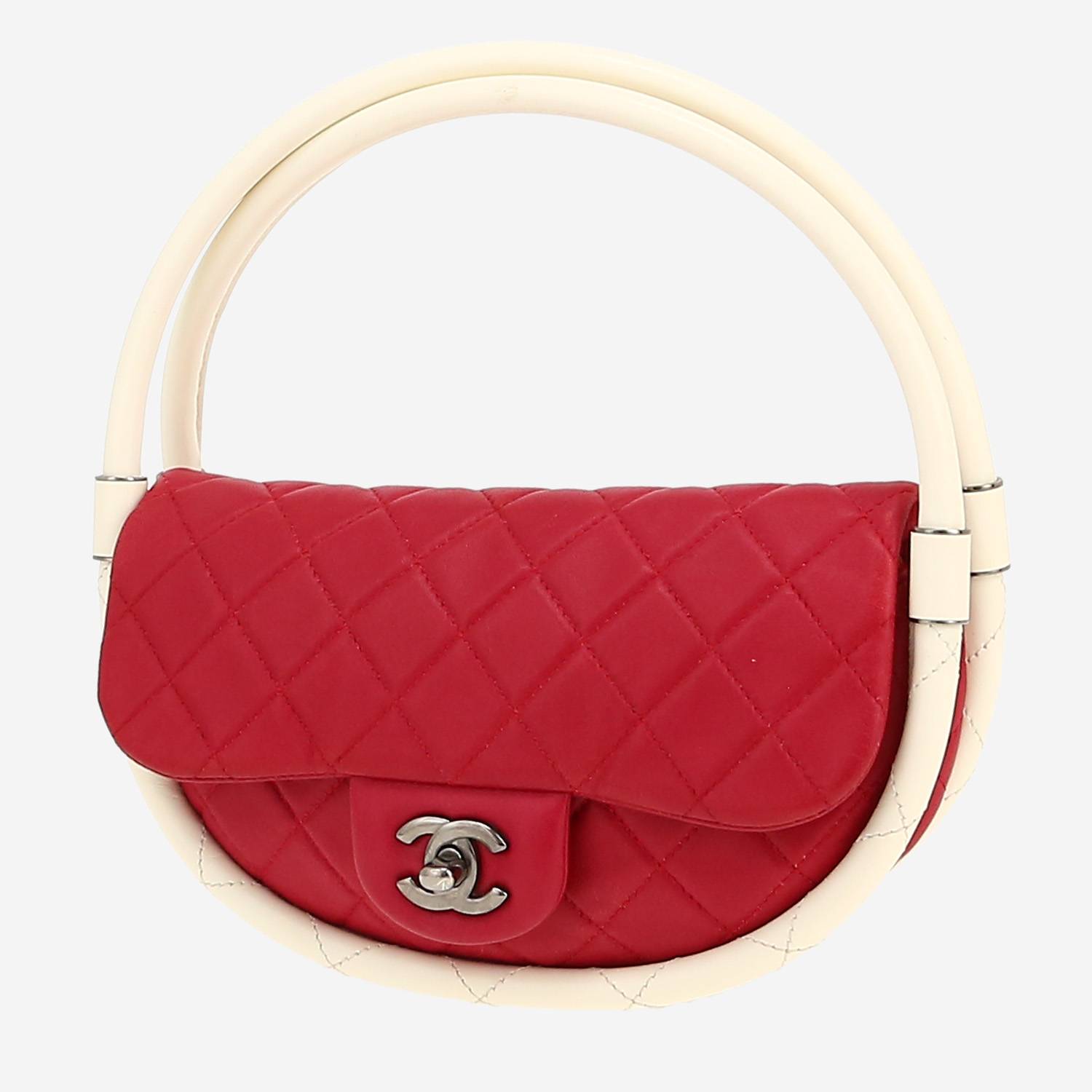 Chanel  Hula Hoop handbag  in raspberry pink and white leather