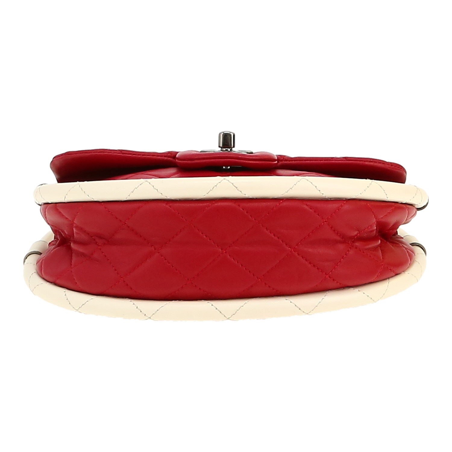 Sac à main Chanel  Hula Hoop en cuir rose-framboise et blanc - Detail D1