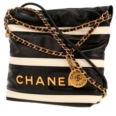 Borsa a tracolla Chanel  22 mini  in pelle nera e bianca