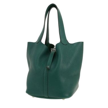Bolso de mano Hermès  Picotin 22 cm en cuero taurillon clémence verde malaquita
