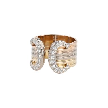 Anello aperto Cartier C de Cartier in 3 ori e diamanti