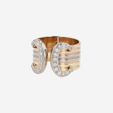 Bague ouverte Cartier C de Cartier en 3 ors et diamants