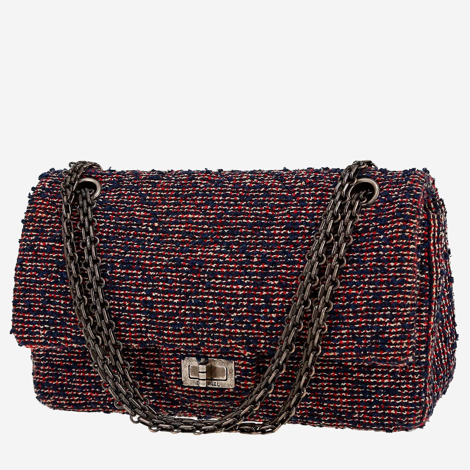 Borsa a tracolla Chanel  2.55 in tweed blu e rosso