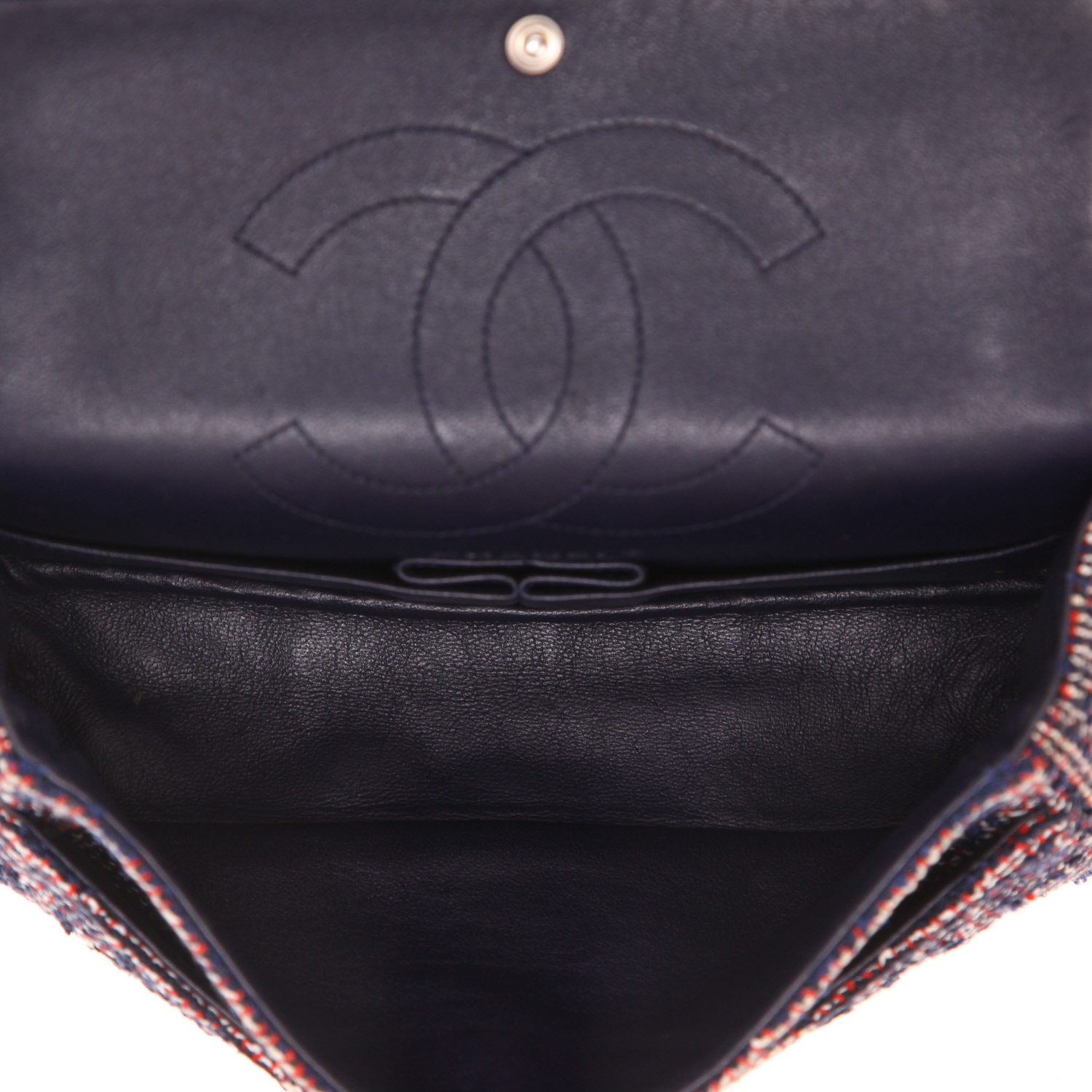 Sac bandoulière Chanel  2.55 en tweed bleu et rouge - Detail D3