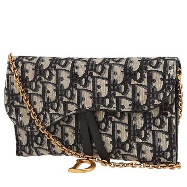 Sac/pochette Dior   en toile monogram bleue et cuir bleu
