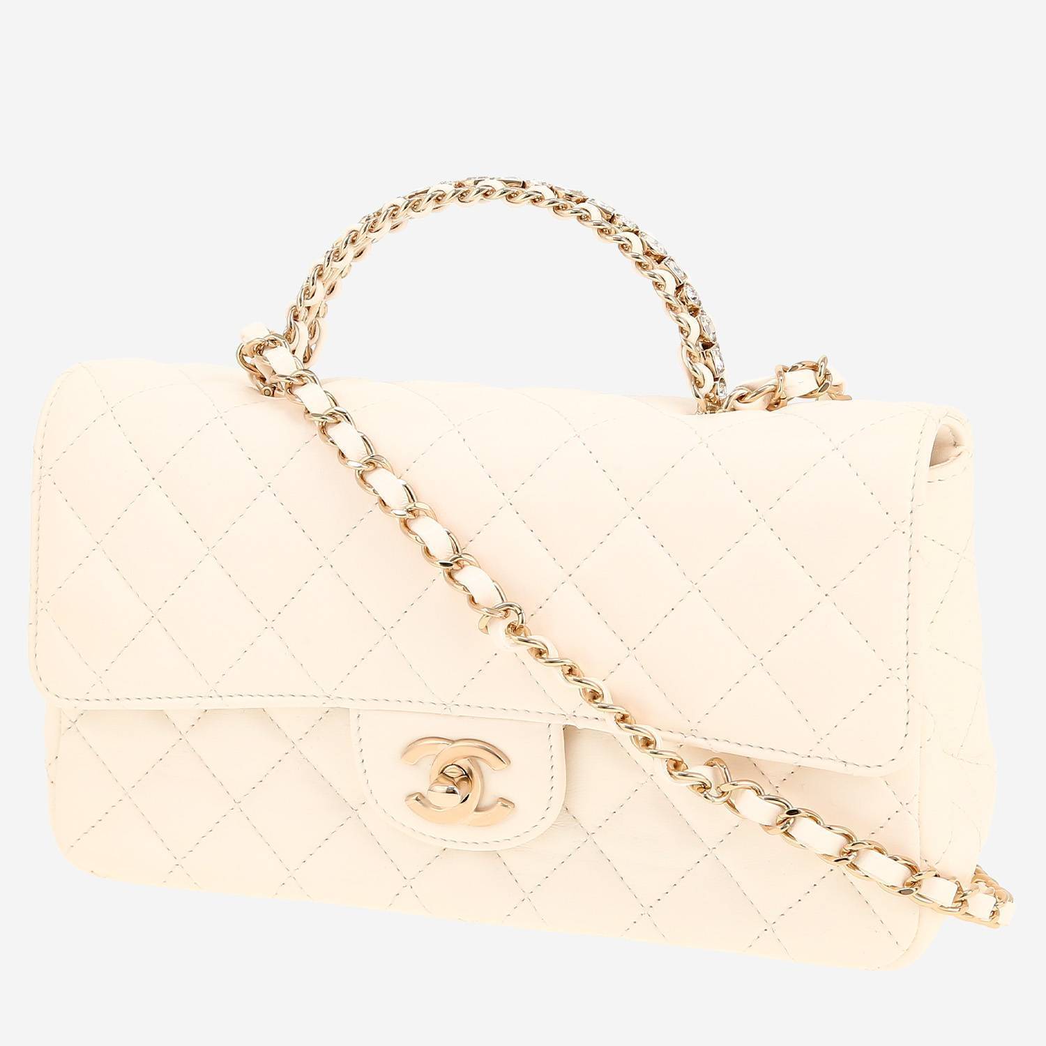 Sac bandoulière Chanel  Top Handle en cuir matelassé blanc