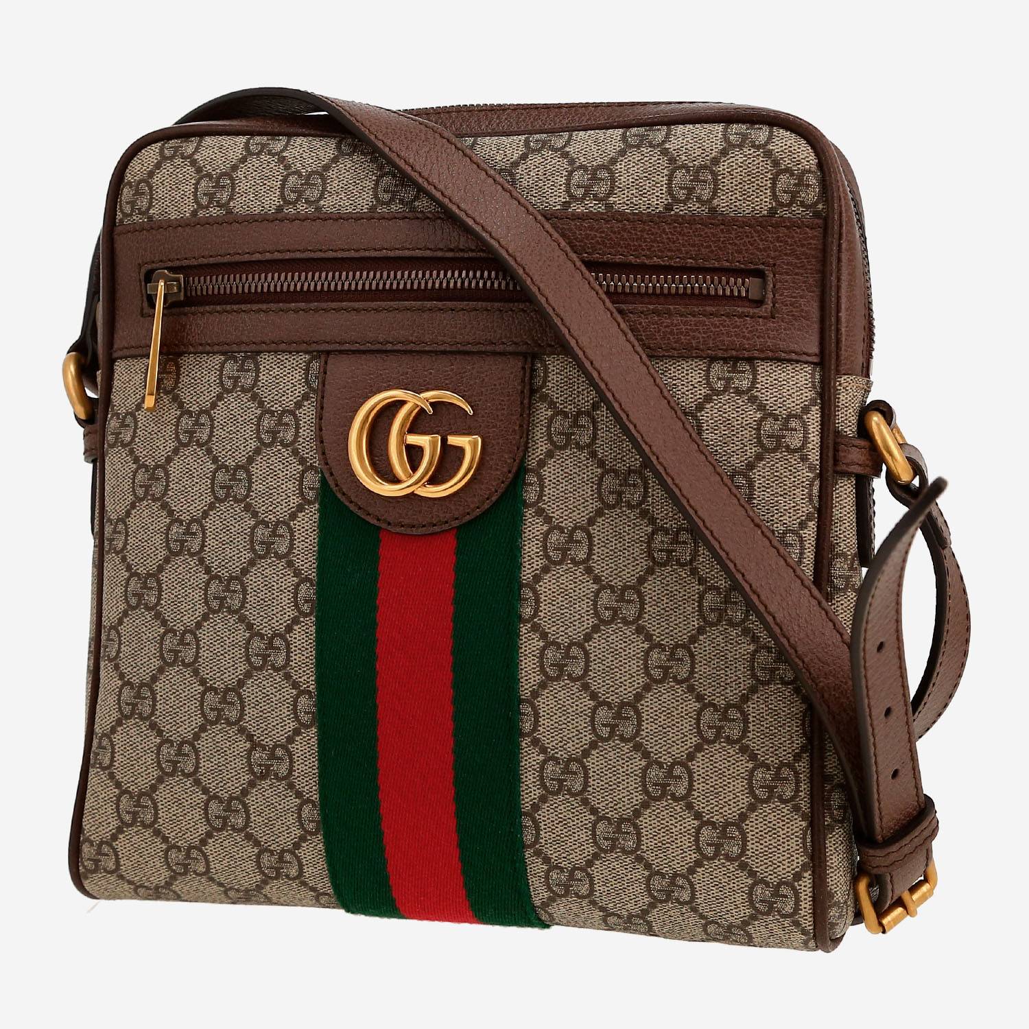 Borsa a tracolla Gucci  Ophidia in tela "sûpreme GG" marrone e pelle marrone