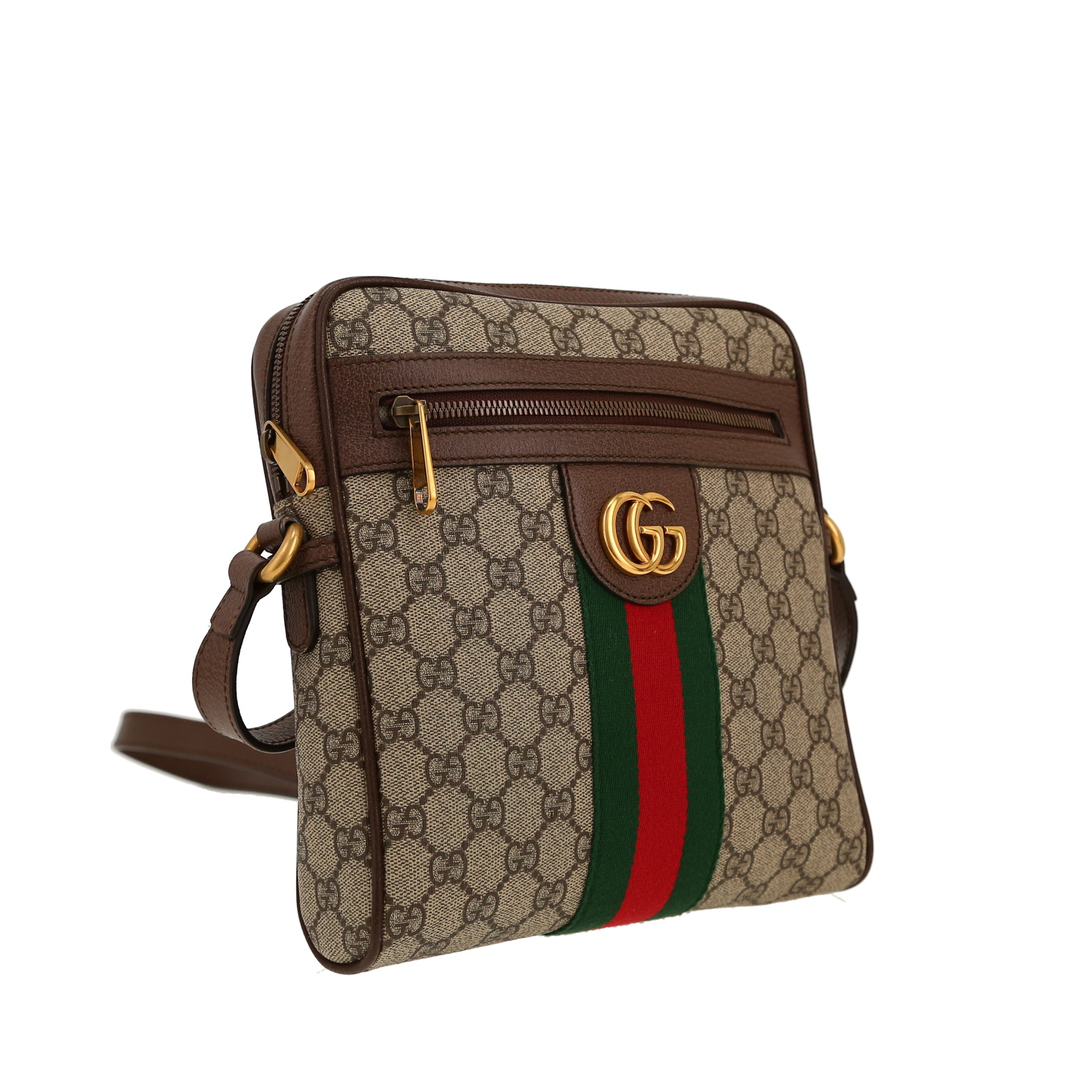 Borsa a tracolla Gucci  Ophidia in tela "sûpreme GG" marrone e pelle marrone - Detail D5