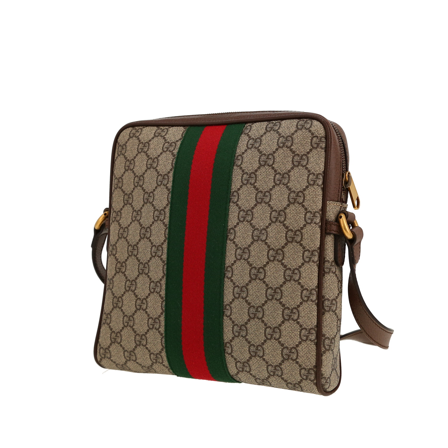 Borsa a tracolla Gucci  Ophidia in tela "sûpreme GG" marrone e pelle marrone - Detail D6