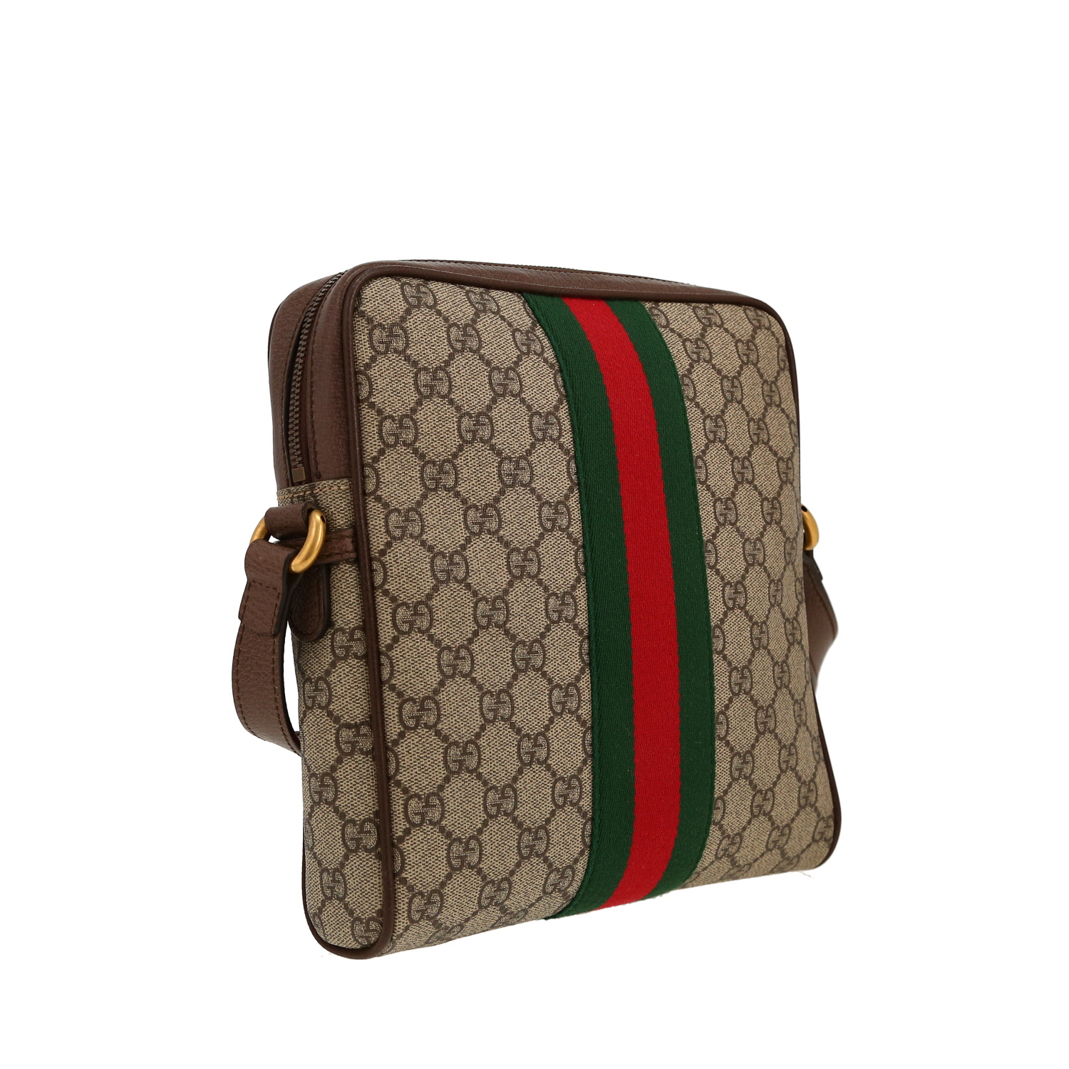 Borsa a tracolla Gucci  Ophidia in tela "sûpreme GG" marrone e pelle marrone - Detail D8
