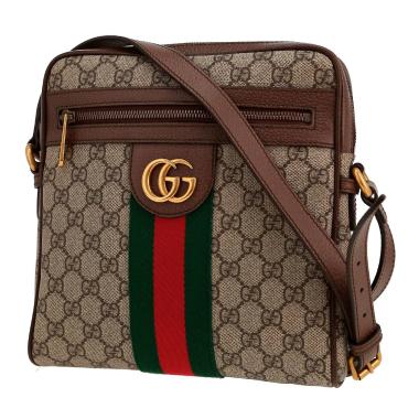 Sac bandoulière Gucci  Ophidia en toile sûpreme GG marron et cuir marron