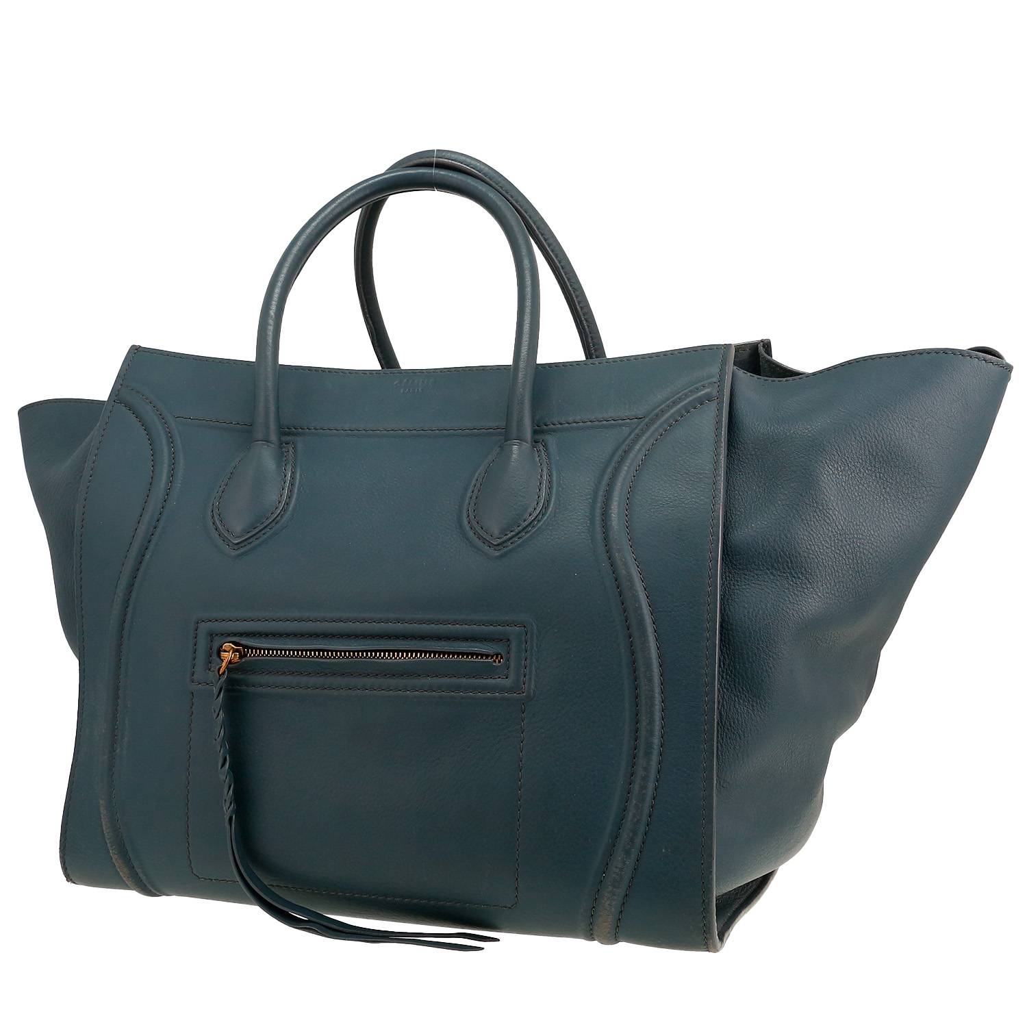 Sac cabas Celine Phantom en cuir grainé bleu