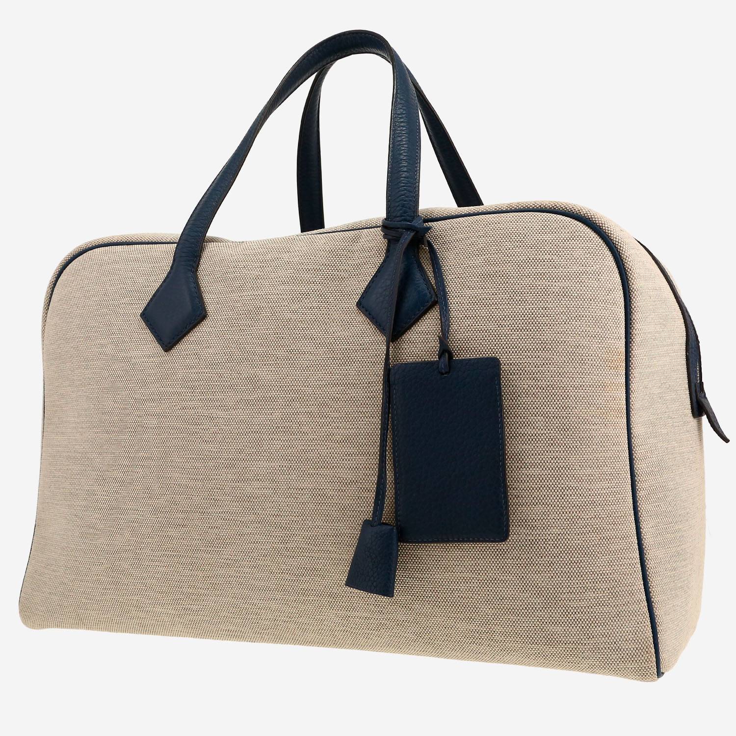 Hermès  Victoria - Travel Bag travel bag  in grey canvas  and blue togo leather