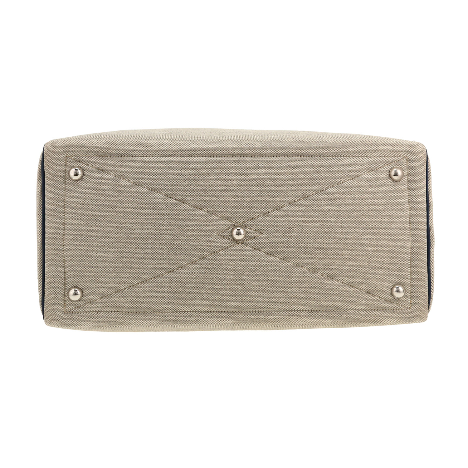 Hermès  Victoria - Travel Bag travel bag  in grey canvas  and blue togo leather - Detail D1