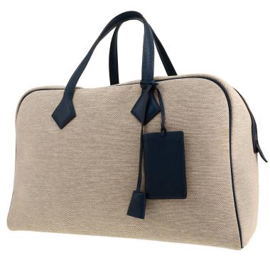 Hermès  Victoria - Travel Bag travel bag  in grey canvas  and blue togo leather