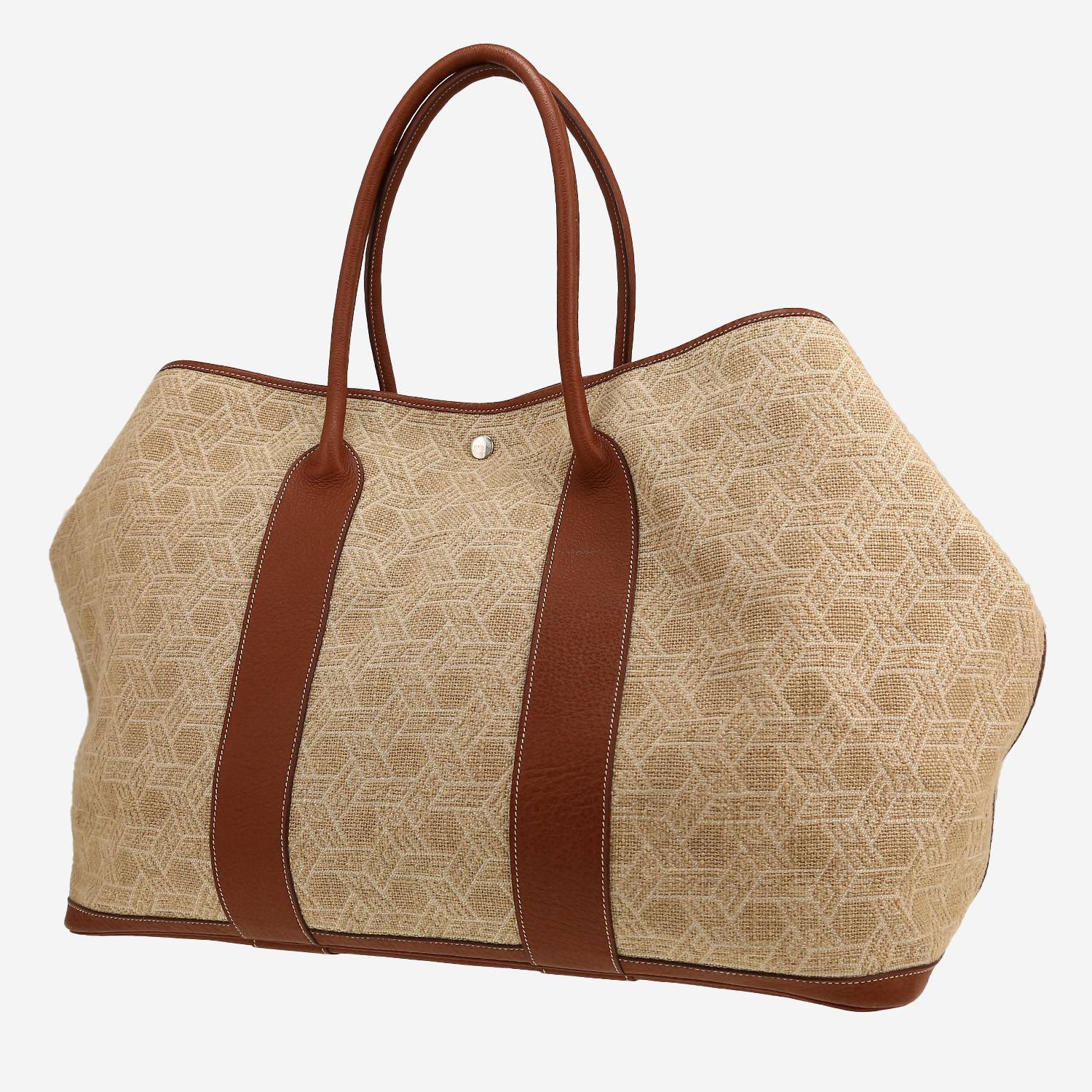 Bolso Cabás Hermès  Garden en lona beige y cuero marrón