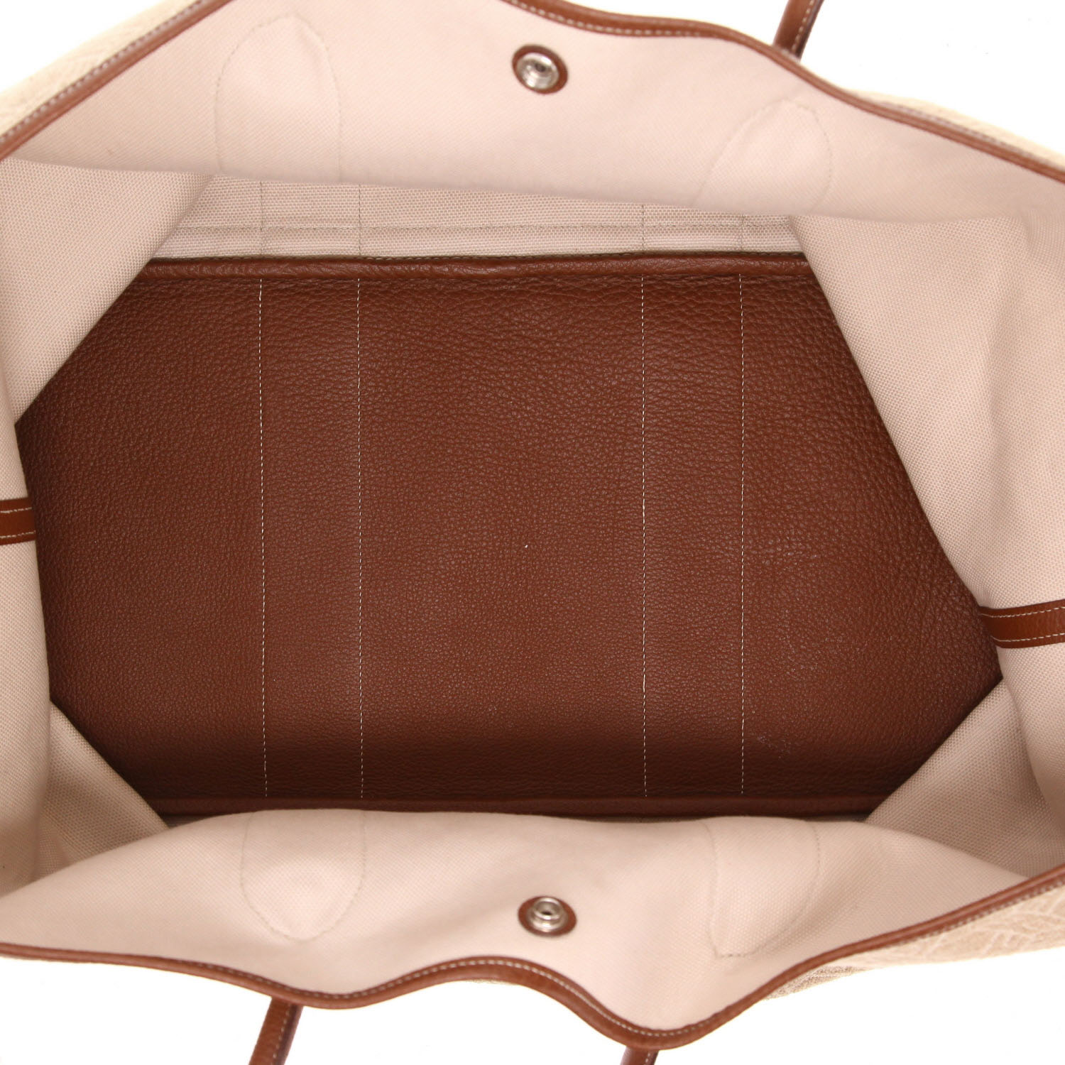 Sac cabas Hermès  Garden en toile beige et cuir marron - Detail D3