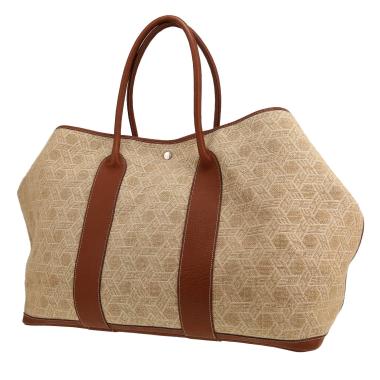 Hermès  Garden shopping bag  in beige canvas  and brown leather