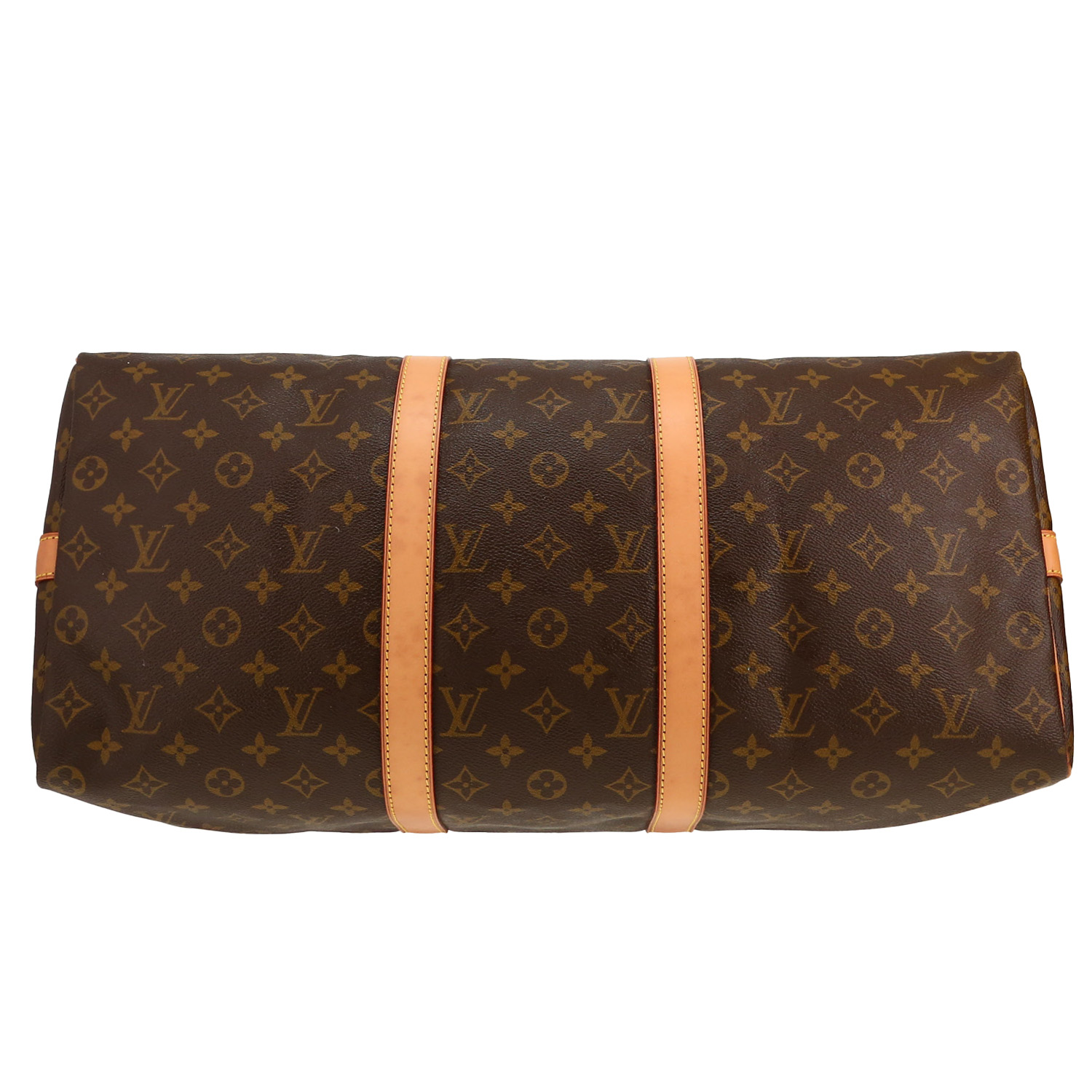 Sac de voyage Louis Vuitton  Keepall 50 en toile monogram marron et cuir naturel - Detail D1