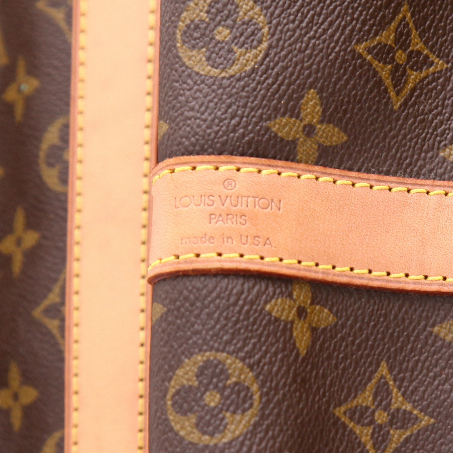 Borsa da viaggio Louis Vuitton Keepall 50 in tela Monogram marrone e pelle naturale - Detail D2