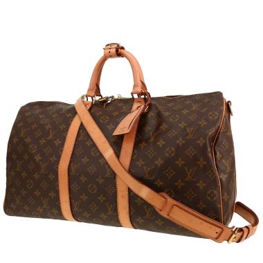 Sac de voyage Louis Vuitton  Keepall 50 en toile monogram marron et cuir naturel