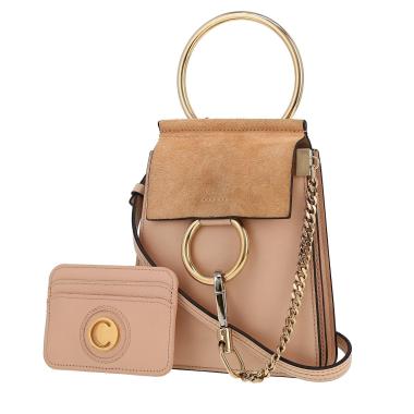 Bolso de mano Chloé  Faye en cuero rosa pálido y ante rosa pálido