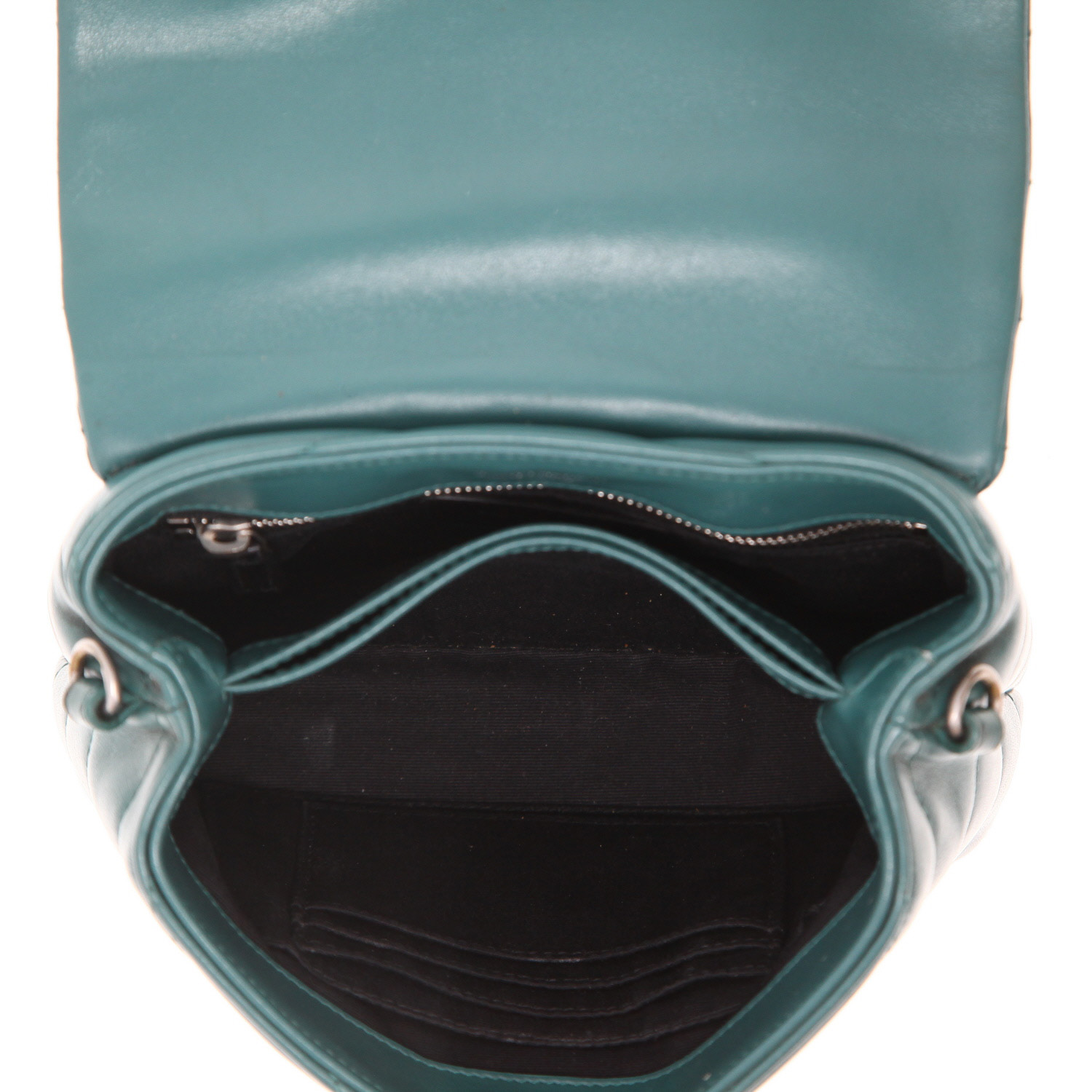 Saint Laurent  Loulou small model  shoulder bag  in green chevron quilted leather - Detail D4