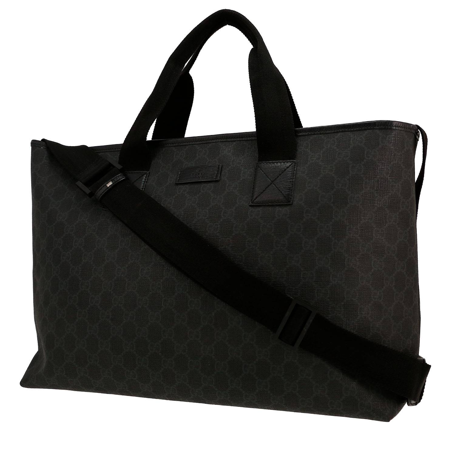 Gucci weekend bag in grey coated canvas and black leather Gucci weekend bag in grey coated canvas and black leather