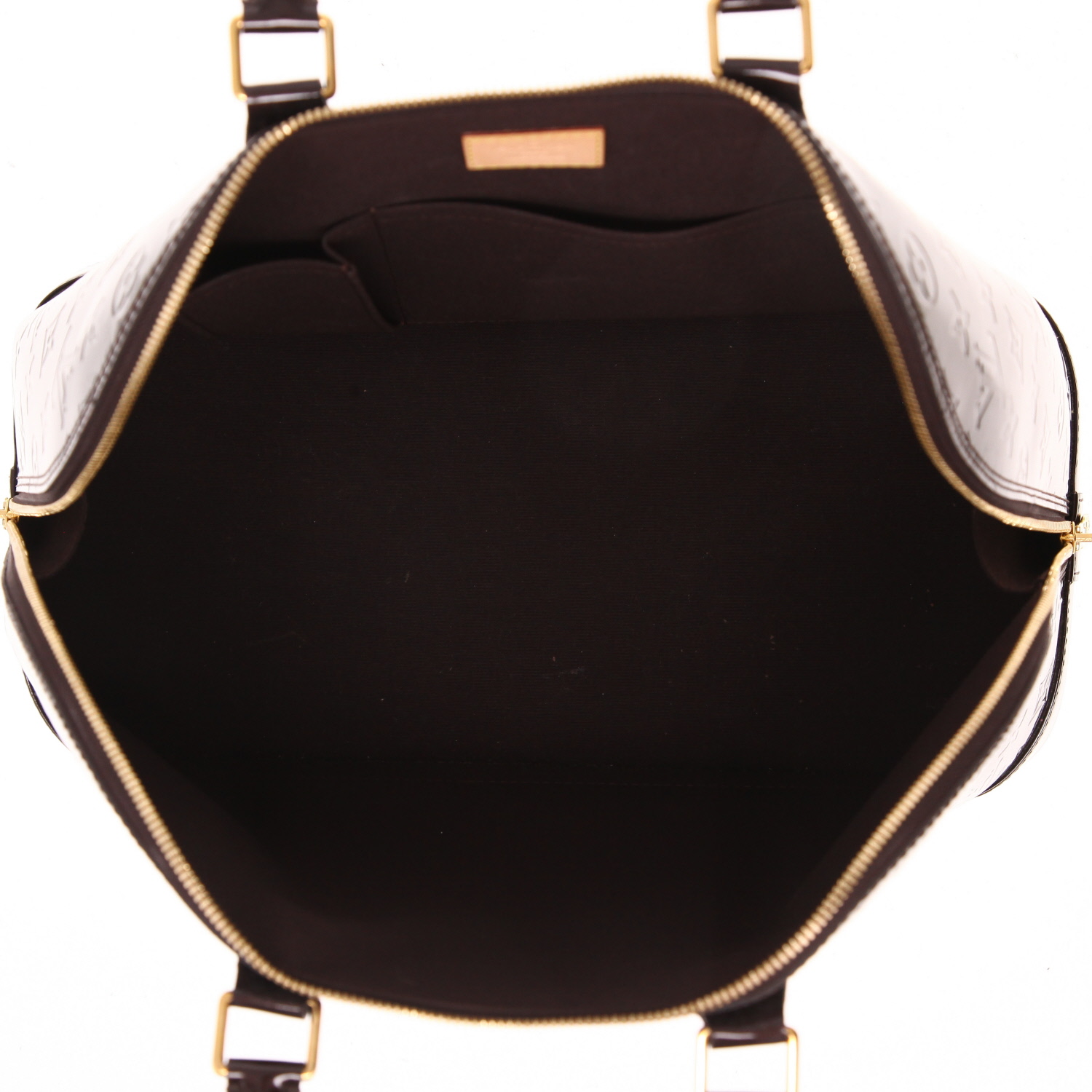 Bolso de mano Louis Vuitton  Alma en charol Monogram color berenjena - Detail D3