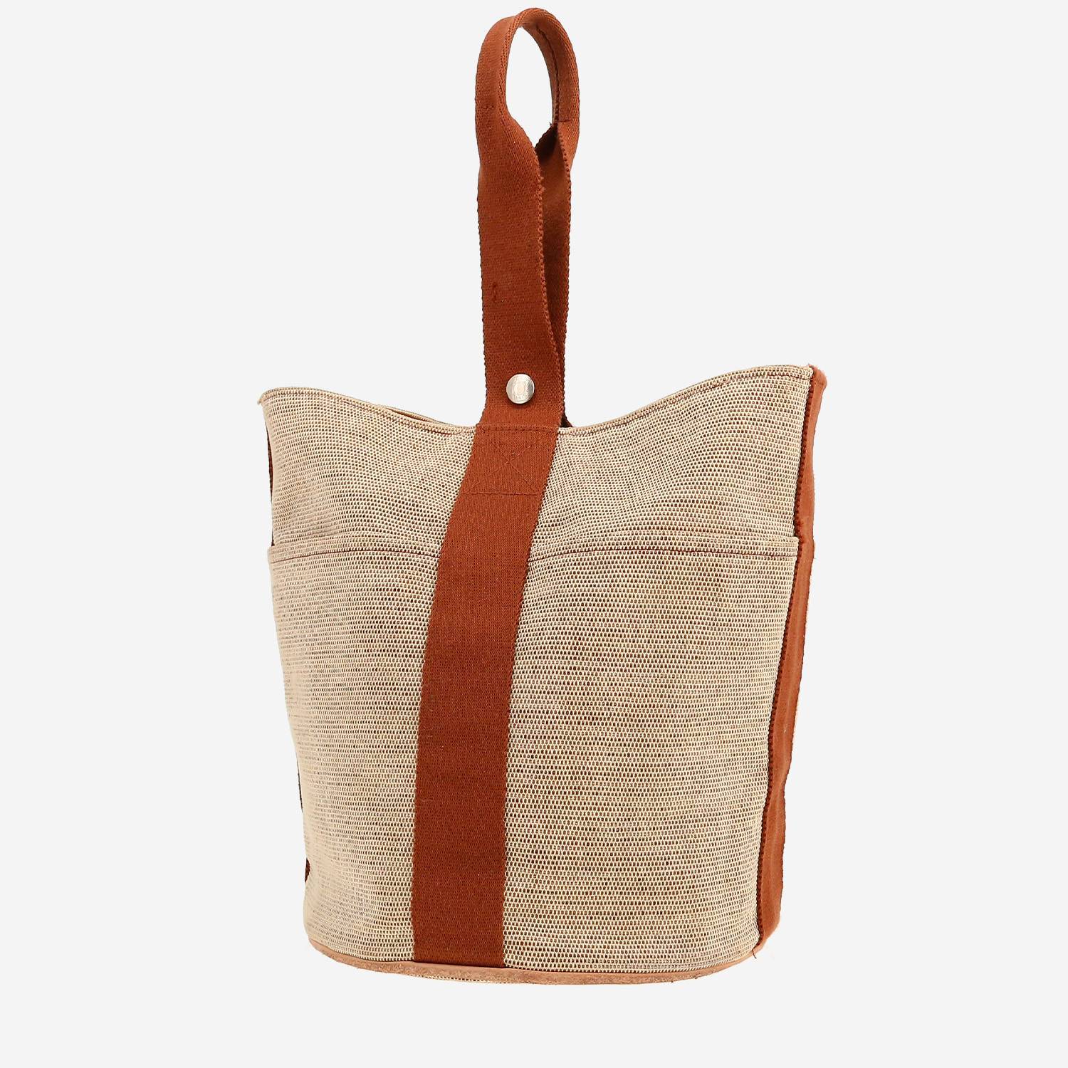 Bolso Cabás Hermès  Sceau en tejido "H" beige y lona color oro