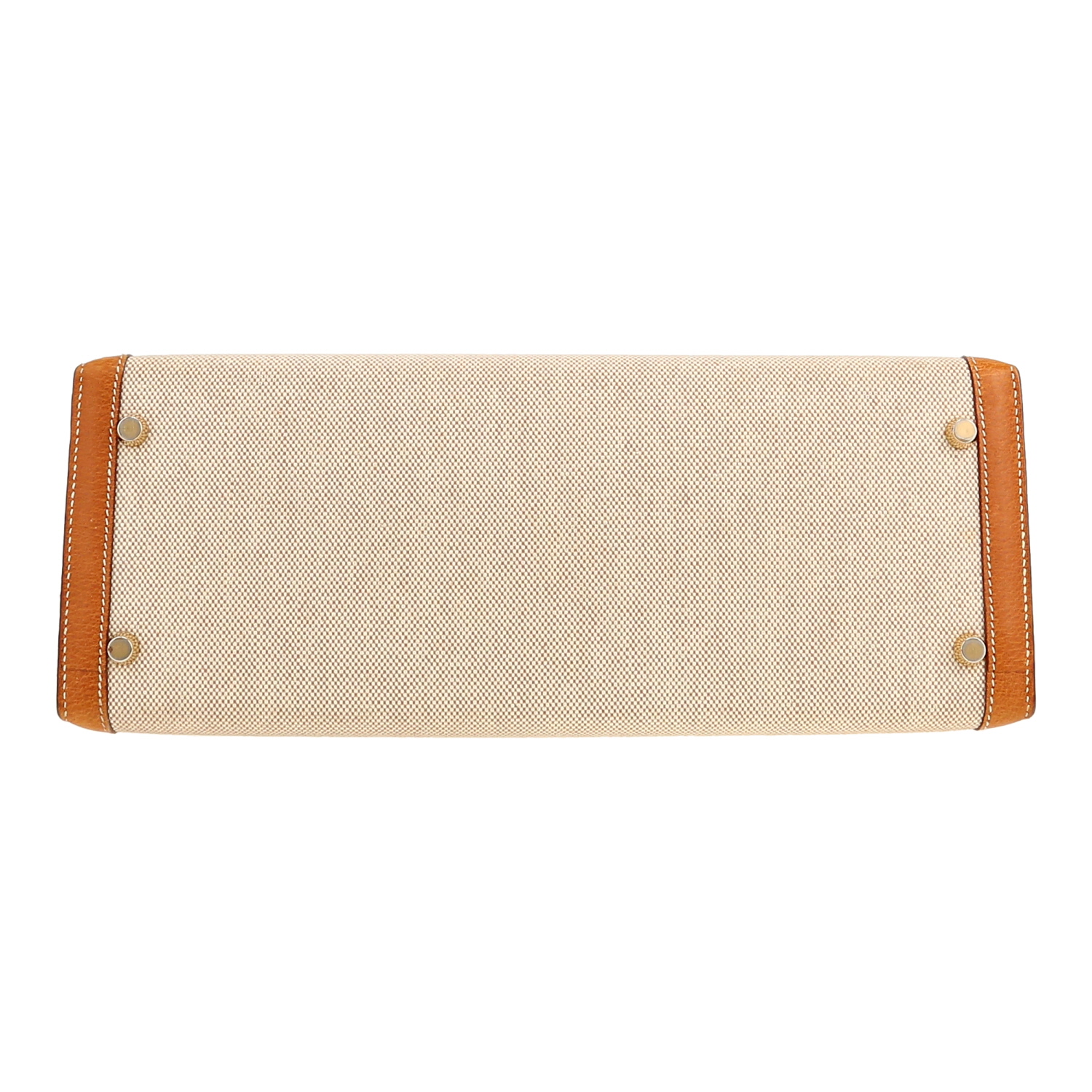 Bolso de mano Hermès  Kelly 32 cm en lona beige y cuero de Pecarí color oro - Detail D1