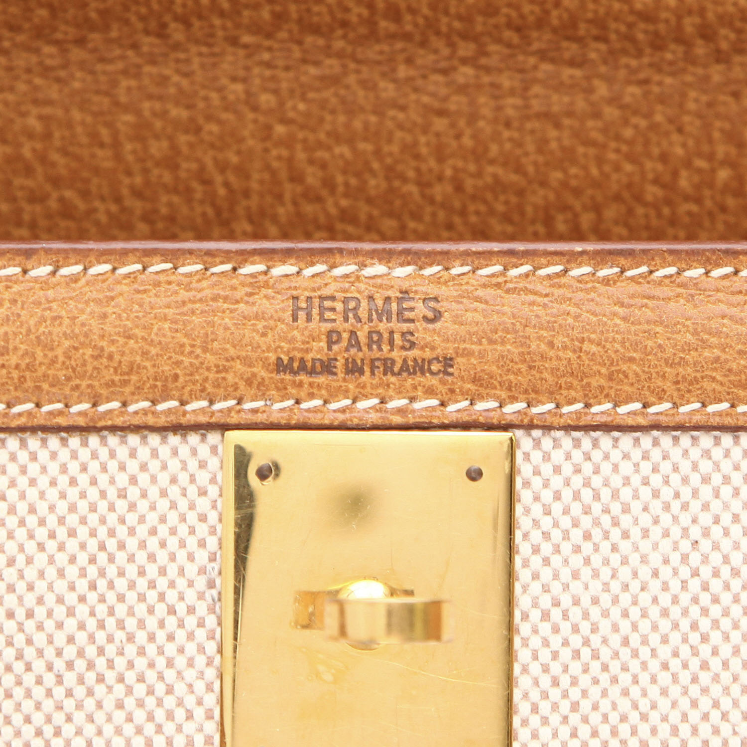 Sac à main Hermès  Kelly 32 cm en toile beige et cuir de Pecari gold - Detail D2