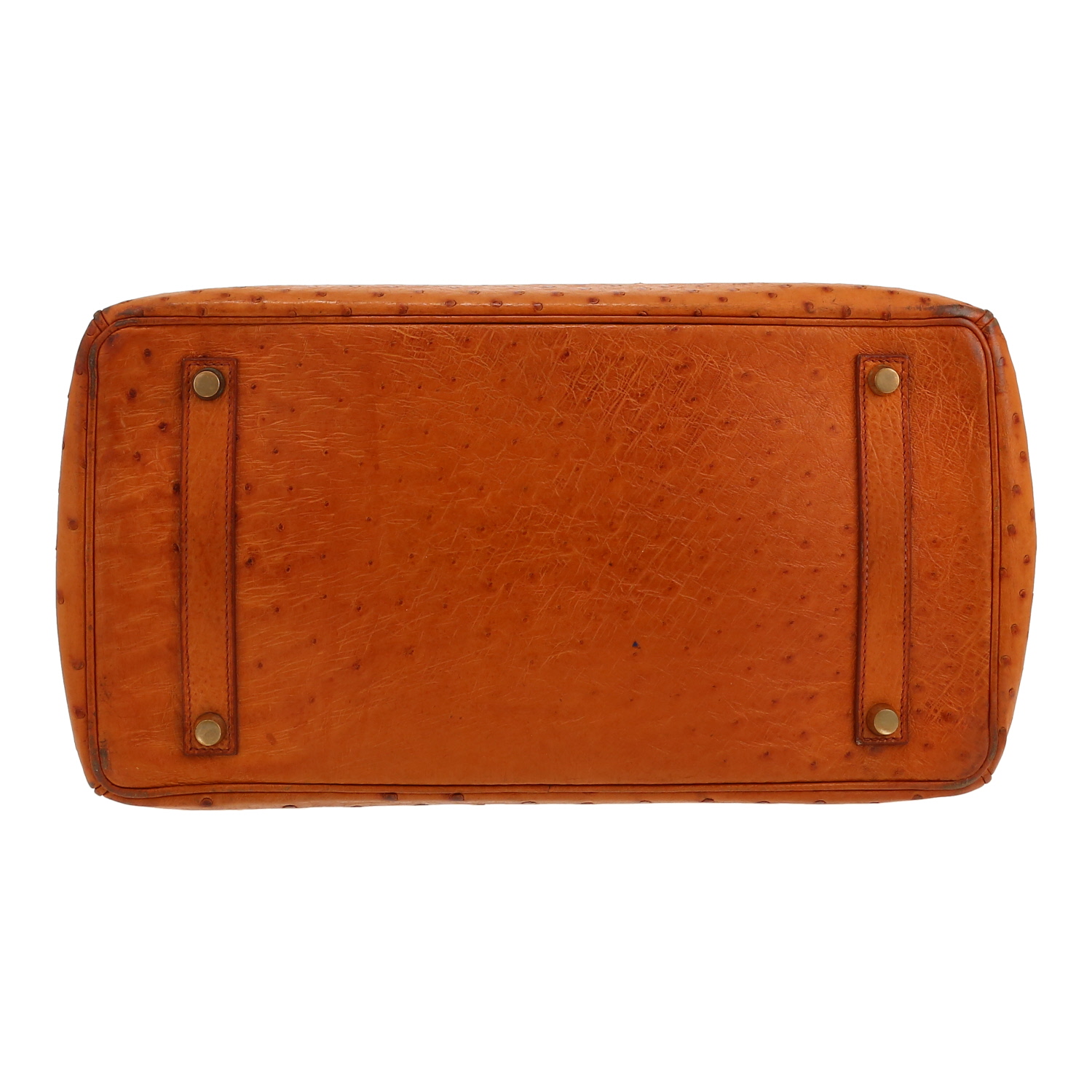 Bolso de mano Hermès  Birkin 35 cm en avestruz color oro - Detail D1