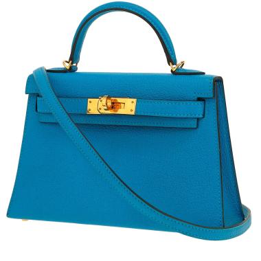 Bolso bandolera Hermès  Kelly 20 cm en cuero Mysore azul