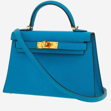 Sac bandoulière Hermès  Kelly 20 cm en cuir Mysore bleu