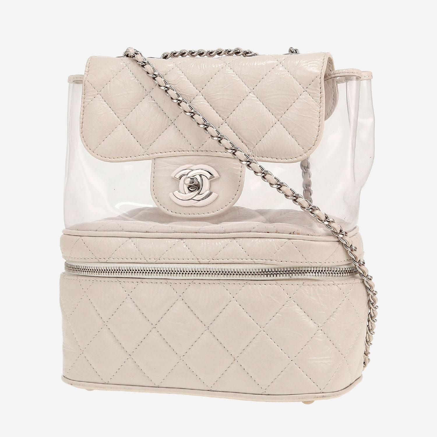 Chanel   shoulder bag  in white leather  and transparent PVC