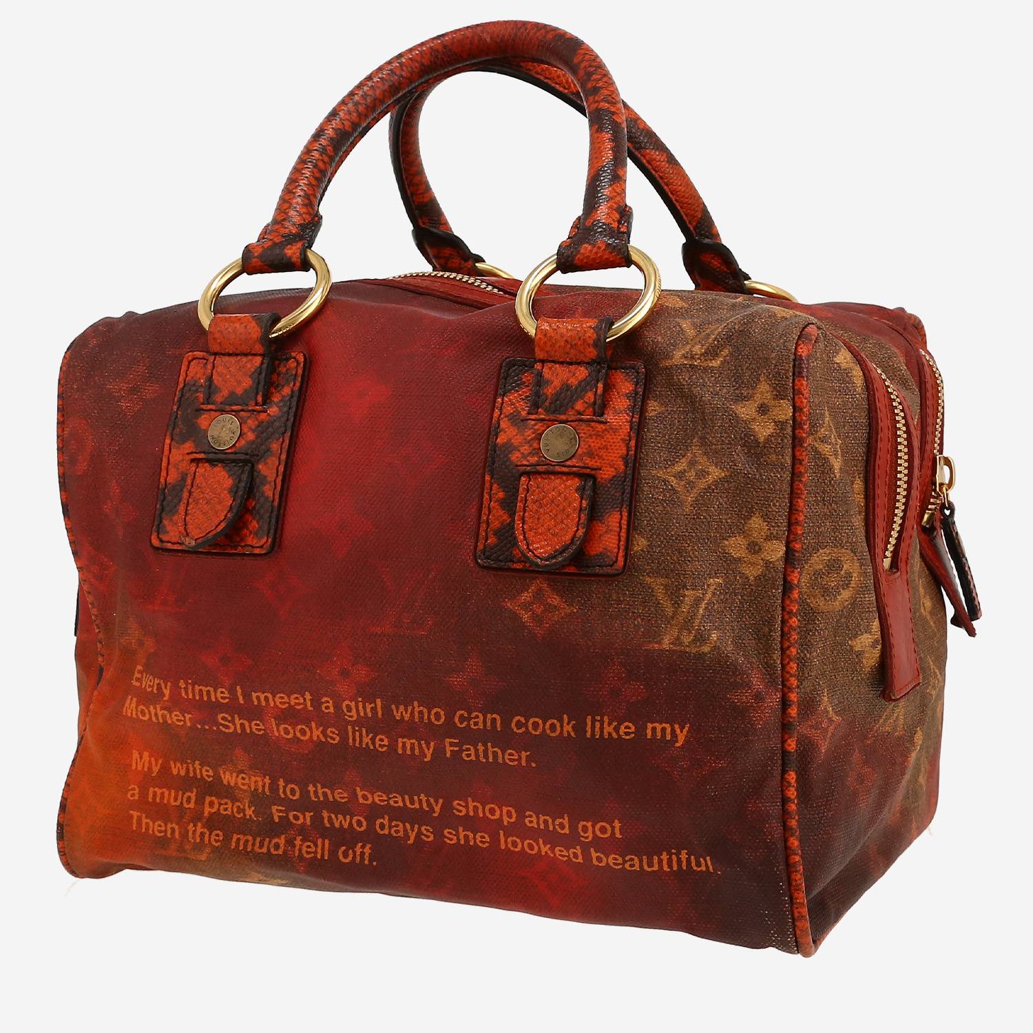 Louis Vuitton   handbag  in brown and red monogram canvas  and orange python