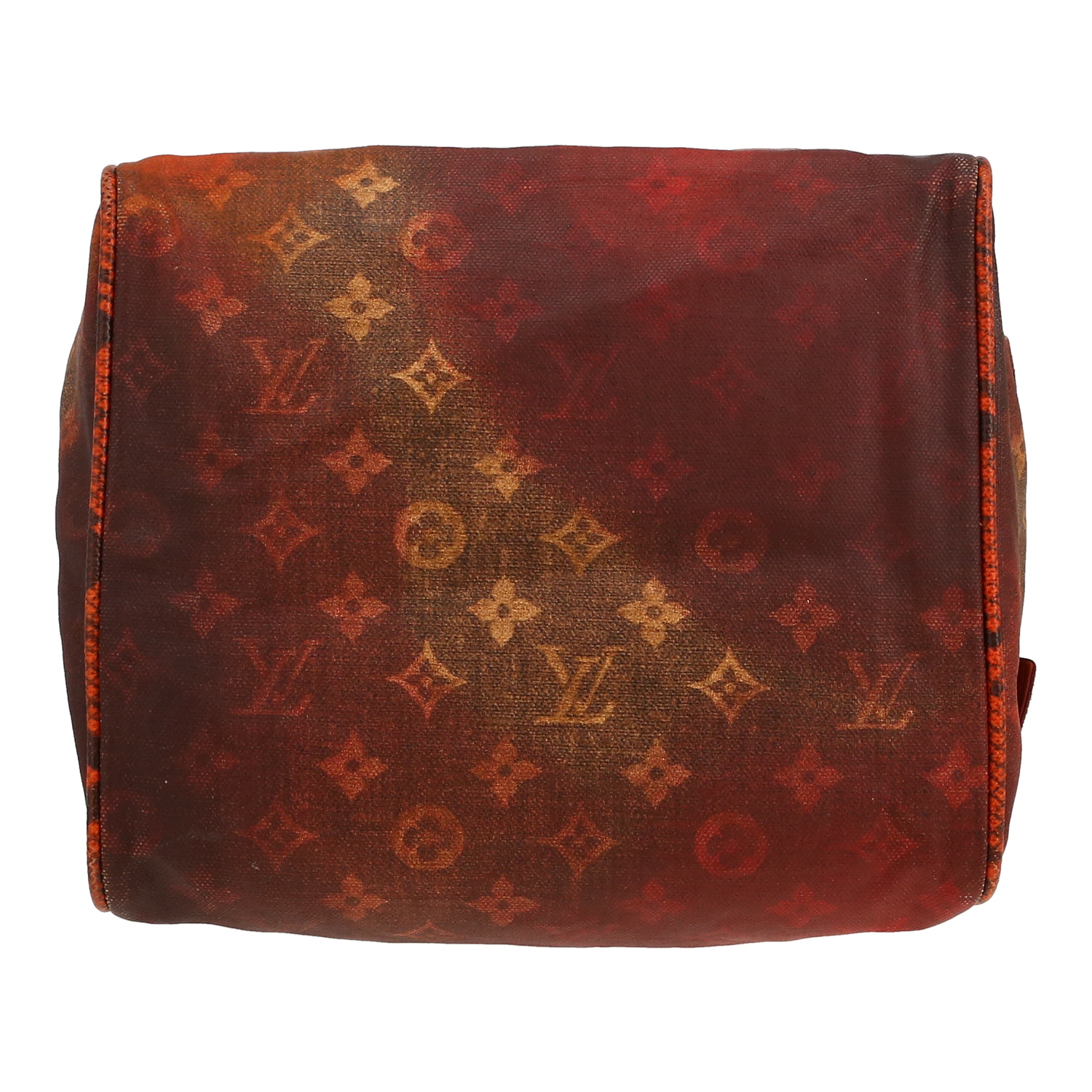 Bolso de mano Louis Vuitton   en lona Monogram marrón y roja y piel de pitón naranja - Detail D1