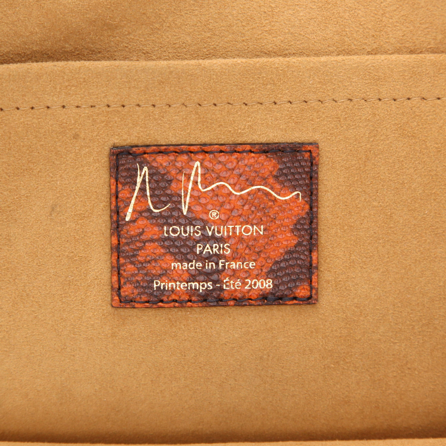 Louis Vuitton   handbag  in brown and red monogram canvas  and orange python - Detail D2