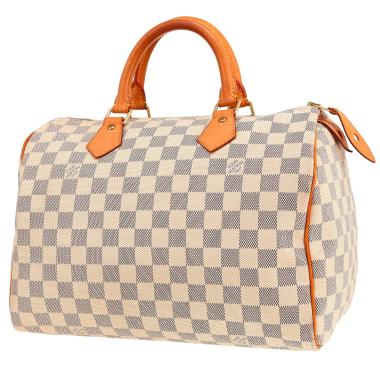 Borsa Louis Vuitton  Speedy 30 in tela a scacchi azzurro e pelle naturale
