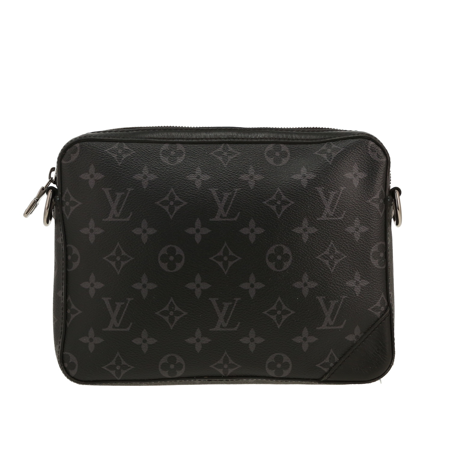 Borsa a tracolla Louis Vuitton in tela monogram "Reverso" nera e grigia e pelle nera - Detail D4