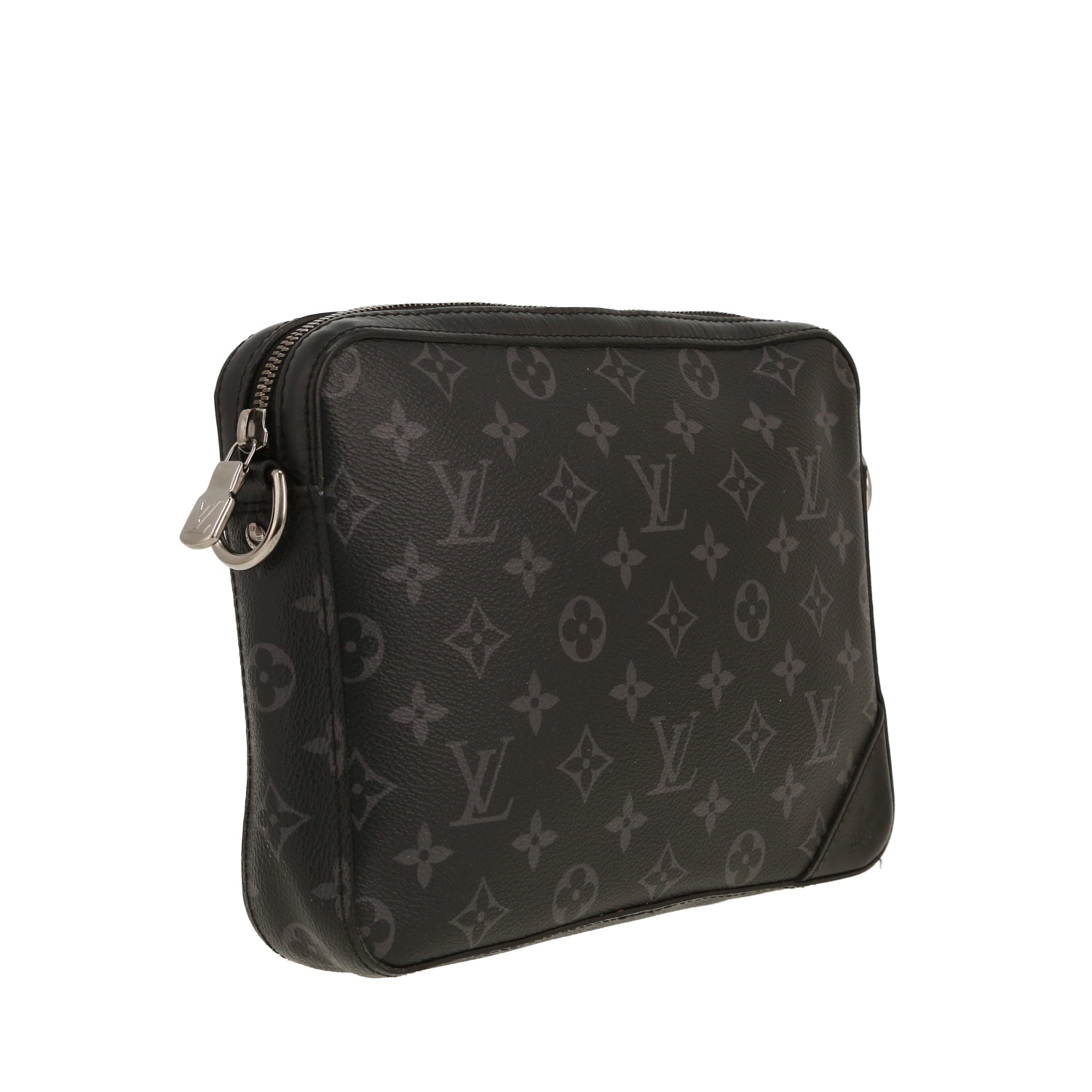 Sac bandoulière Louis Vuitton en toile monogram Reverso noire et grise et cuir noir - Detail D5