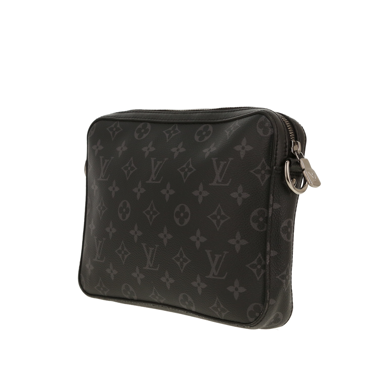 Louis Vuitton shoulder bag in black and grey "Reverso" monogram canvas and black leather - Detail D6