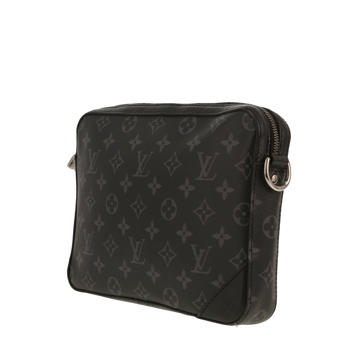 Louis Vuitton shoulder bag in black and grey "Reverso" monogram canvas and black leather - Detail D9