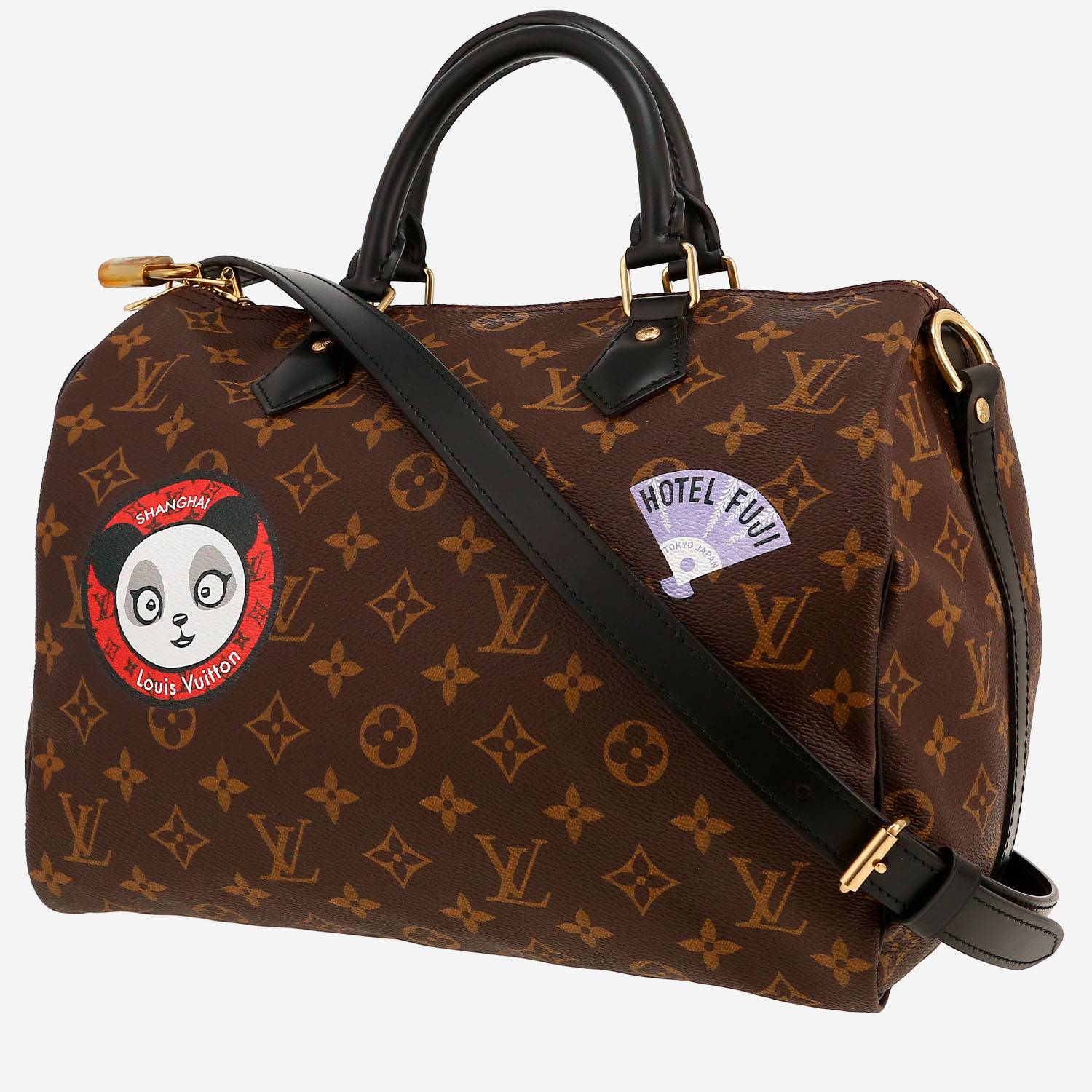 Louis Vuitton  Speedy 30 travel bag  monogram canvas  and black leather