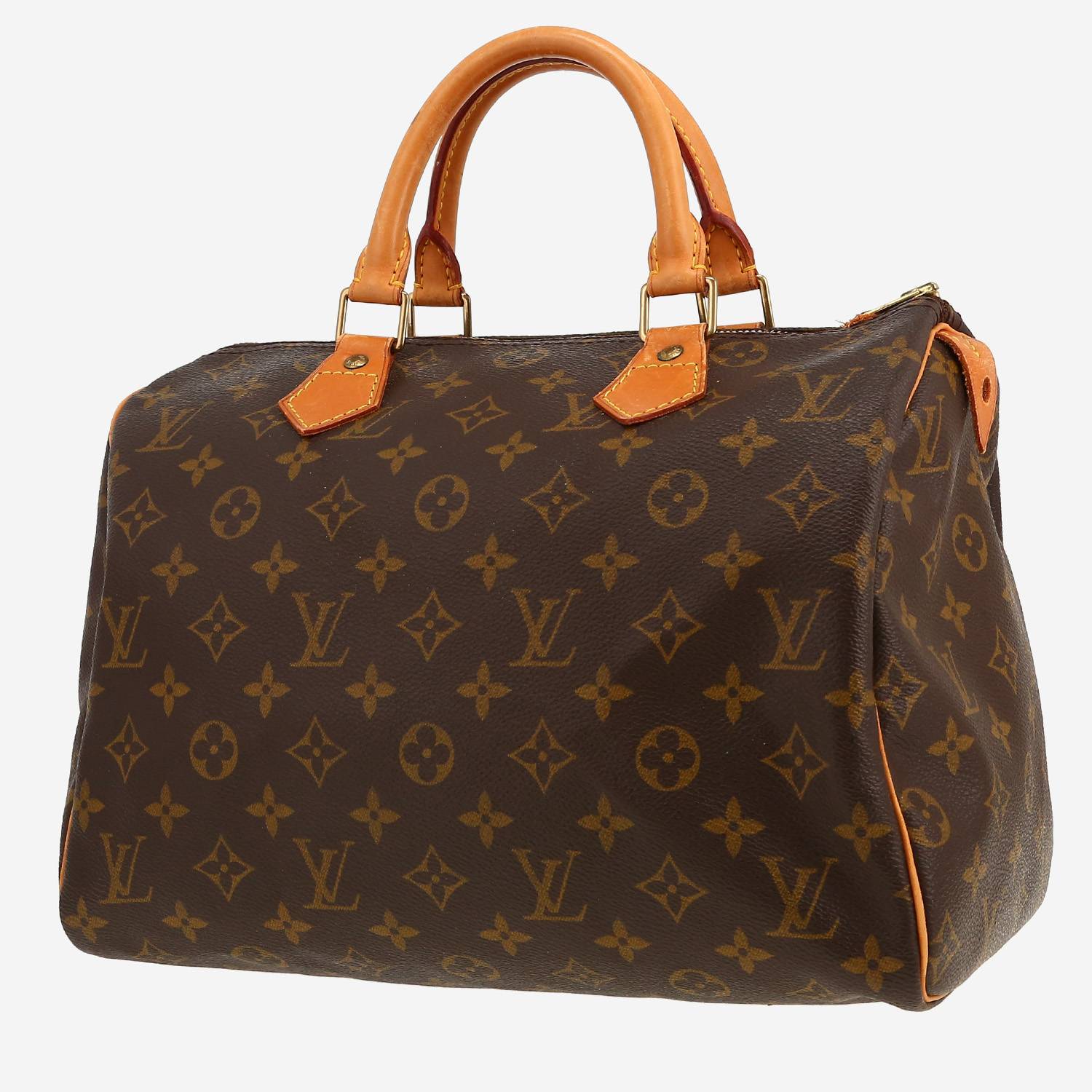 Bolso de mano Louis Vuitton  Speedy 30 en lona Monogram marrón y cuero natural